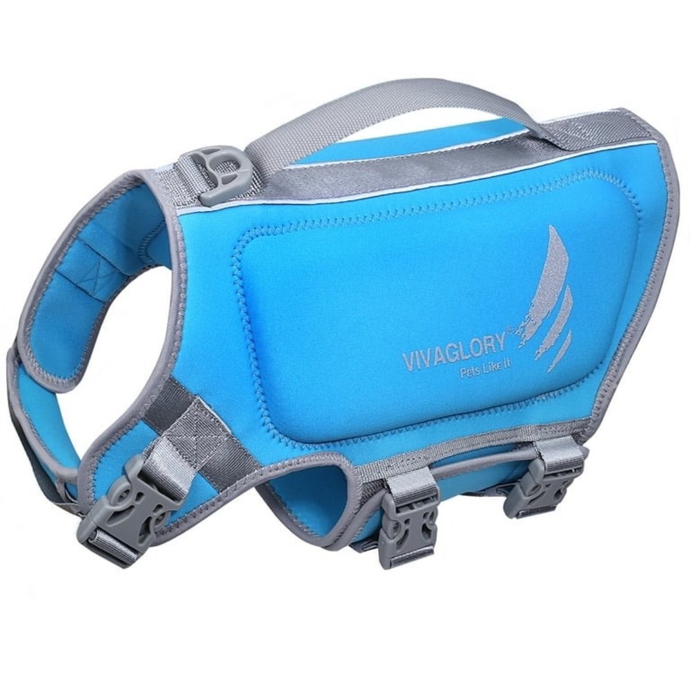 VIVAGLORY High Buoyancy Dog Life Vest, Swimming Handle Life Jacket Boating L